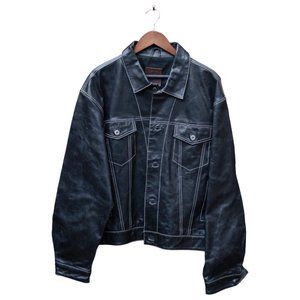 Vintage Leather Trucker Jacket Black Size XL